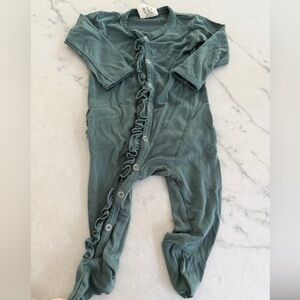 Spearmint Love Ruffle-Trim Footed One-Piece in Teal Green